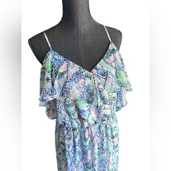 Lilly Pulitzer Zadie Maxi Dress Tails Of The Sea Purple Blue Green Size Large - Picture 11 of 13